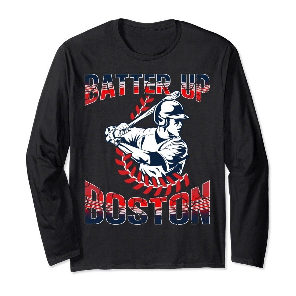 Vintage Style Batter Boston Baseball Tee For Men & Women Long Sleeve Black Large